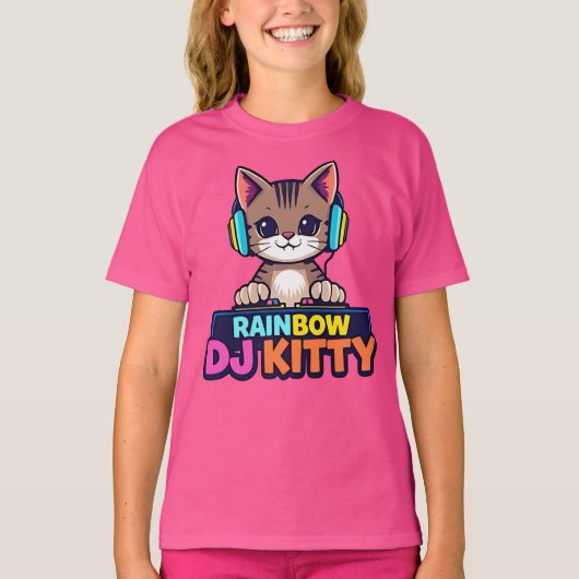 RAINBOW DJ KAT - Vibrant Cat T-shirt (Voorkant)