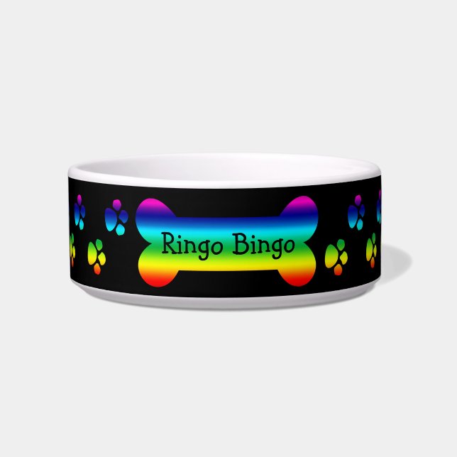 Rainbow Dog Bowl met poten en beenderen Voerbakje (Voorkant)