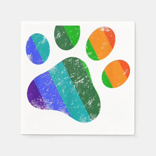Rainbow Dog Paw Print LGBT Pride Retro Servet (Voorkant)