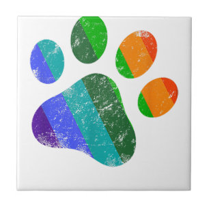 Rainbow Dog Paw Print LGBT Pride Retro Tegeltje