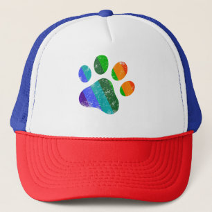 Rainbow Dog Paw Print LGBT Pride Retro Trucker Pet