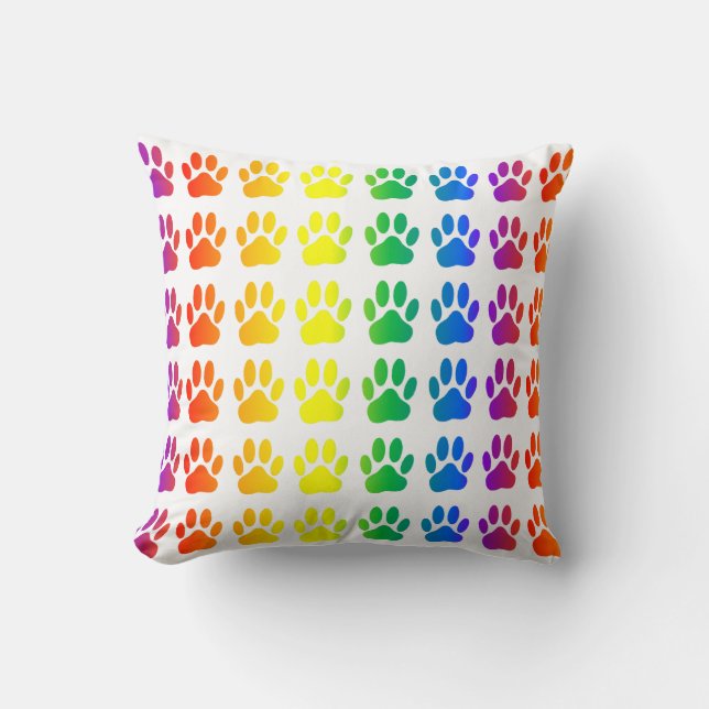 Rainbow Dog Pawprint Kussen (Voorkant)