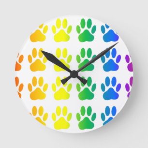 Rainbow Dog Pawprint Ronde Klok