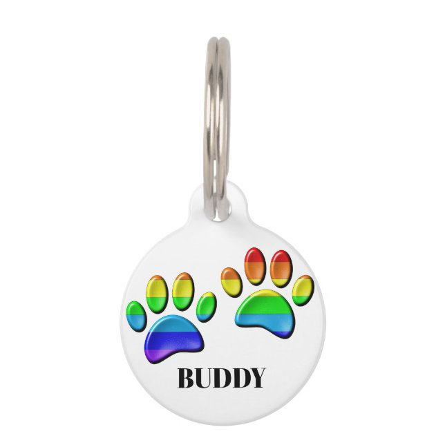 Rainbow Dog Pawprints Huisdierpenning (Voorkant)