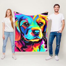 Rainbow Dog Portrait Art Fleece Deken