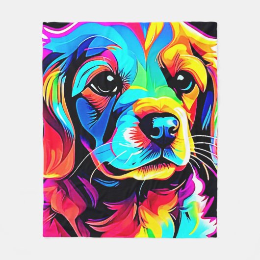Rainbow Dog Portrait Art Fleece Deken (Voorkant)