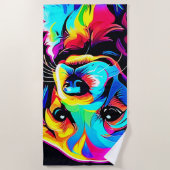 Rainbow Dog Portrait Art Strandlaken (Voorkant)