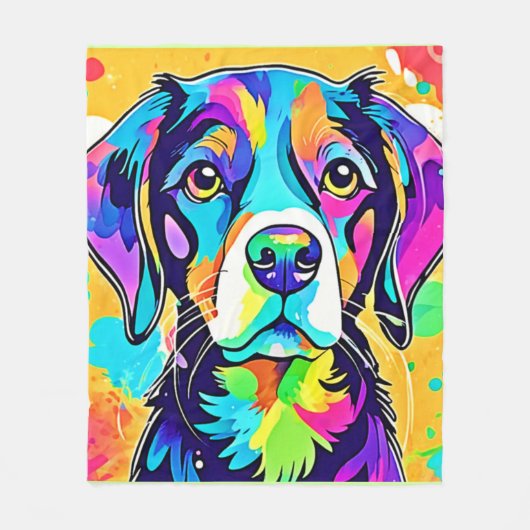 Rainbow Dog Portrait Design Fleece Deken (Voorkant)