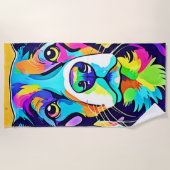 Rainbow Dog Portrait Design Strandlaken (Voorkant)
