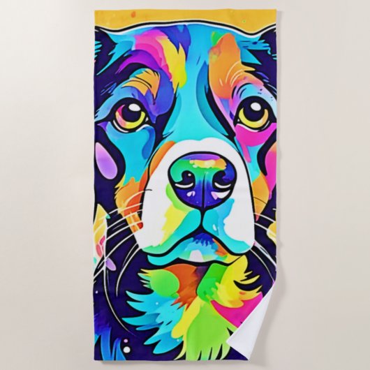 Rainbow Dog Portrait Design Strandlaken (Voorkant)