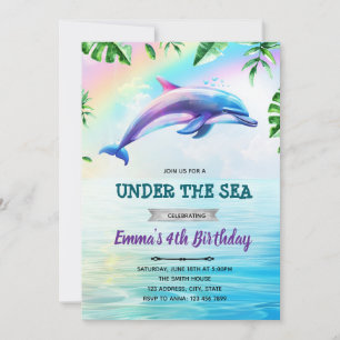 Rainbow dolphin verjaardagsuitnodiging kaart