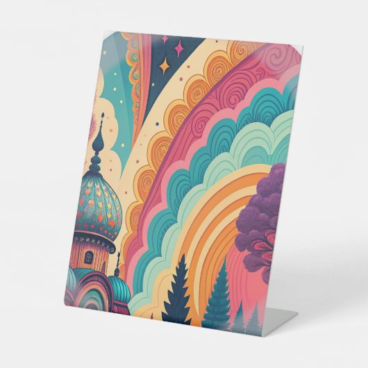 Rainbow Dome Pedestal Sign – Customizable Reclamebord Met Voetstuk (Voorkant)