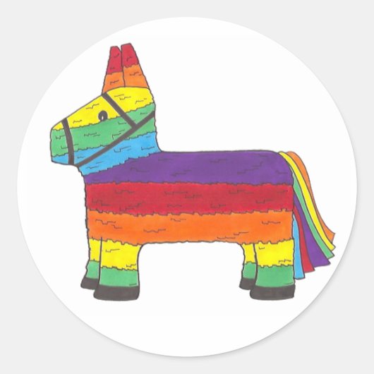 Rainbow Donkey Piñata Birthday Party Fiesta Pride Ronde Sticker (Voorkant)