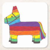 Rainbow Donkey Piñata Cinco de Mayo Pride Fiesta Kartonnen Onderzetters (Voorkant)