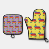 Rainbow Donkey Piñata Fiesta Birthday Party Pride Ovenwant & Pannenlap Set (Voorkant)