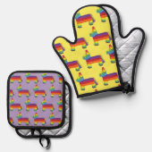 Rainbow Donkey Piñata Fiesta Birthday Party Pride Ovenwant & Pannenlap Set (Voorkant / Achterkant)