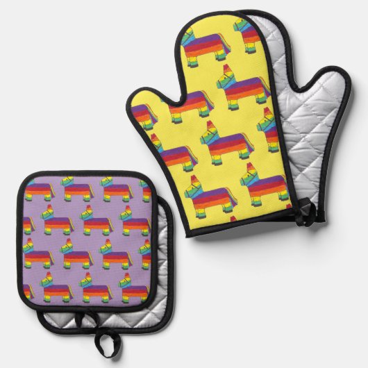 Rainbow Donkey Piñata Fiesta Birthday Party Pride Ovenwant & Pannenlap Set (Voorkant / Achterkant)