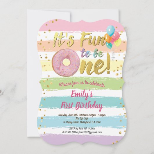 Rainbow donut 1e verjaardag meisje kaart (Voorkant)