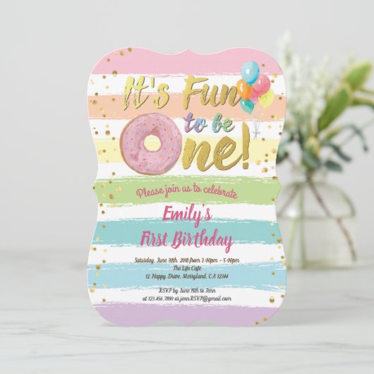 Rainbow donut 1e verjaardag meisje kaart (Staand voorkant)