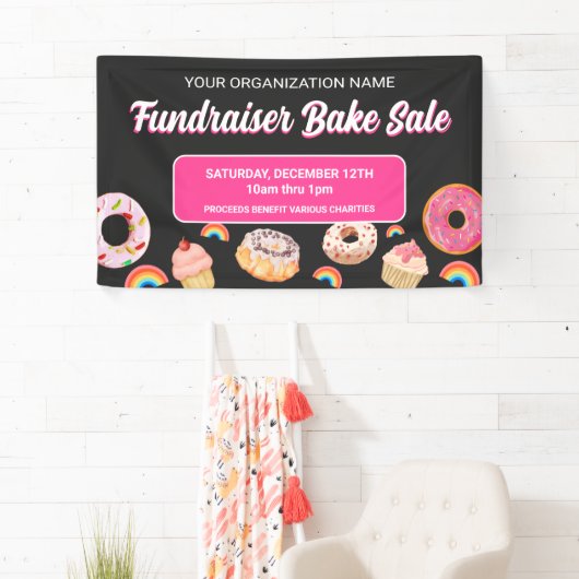 Rainbow Donut Cake PInk Fundraiser Bake Sale Spandoek (Insitu)