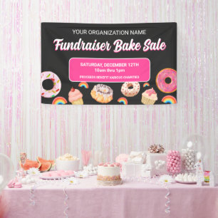 Rainbow Donut Cake PInk Fundraiser Bake Sale Spandoek