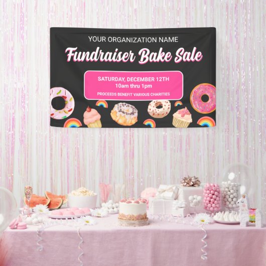 Rainbow Donut Cake PInk Fundraiser Bake Sale Spandoek (Feest)