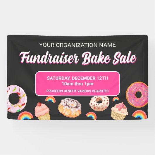 Rainbow Donut Cake PInk Fundraiser Bake Sale Spandoek (Horizontaal)