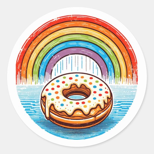 Rainbow Donut Ronde Sticker (Voorkant)