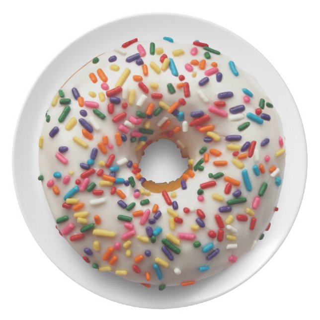 Rainbow Donut Sprinkle Lite, op wit Bord (Voorkant)
