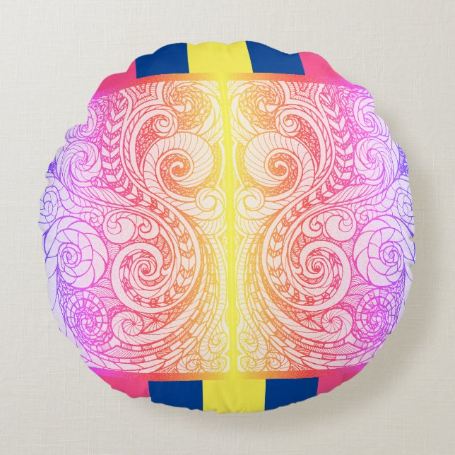 Rainbow Doodle Art Floor Pillow Rond Kussen (Voorkant)