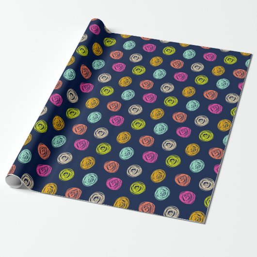 Rainbow Doodle Dot Confetti op Navy Favor Box Cadeaupapier (Uitgerold)