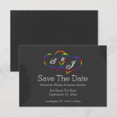 Rainbow Doodle Heart Chalkboard Gay Save the Date (Voorkant / Achterkant)
