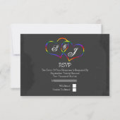 Rainbow Doodle Heart Chalkboard Gay Wedding RSVP Kaartje (Voorkant)