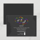 Rainbow Doodle Heart Chalkboard Gay Wedding RSVP Kaartje (Voorkant / Achterkant)