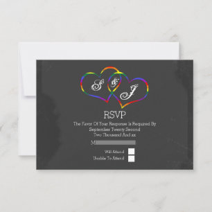 Rainbow Doodle Heart Chalkboard Gay Wedding RSVP Kaartje