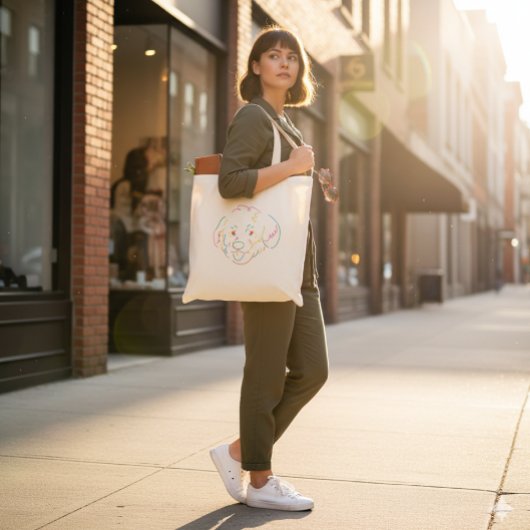  Rainbow Doodle Line Art Dog Face Tote Bag