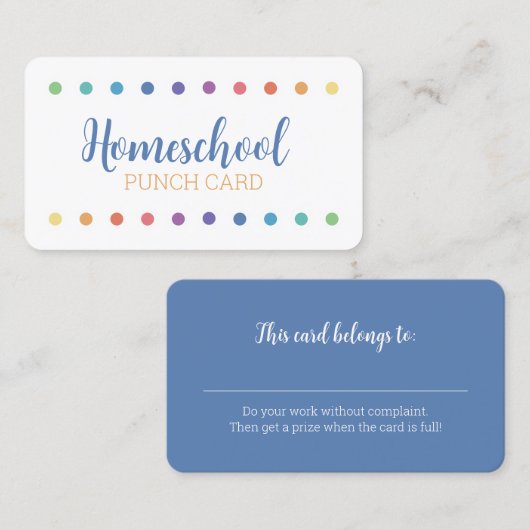 Rainbow Dot Homeschool Punch Card Contactkaartje (Voorkant / Achterkant)