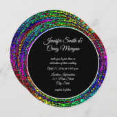 Rainbow Dot Spiral Pattern Black and White Wedding Kaart (Voorkant / Achterkant)