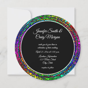 Rainbow Dot Spiral Pattern Black and White Wedding Kaart