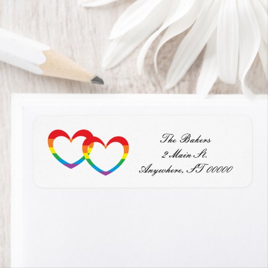 "Rainbow Double Hearts" Adresetiketten Etiket (Insitu)