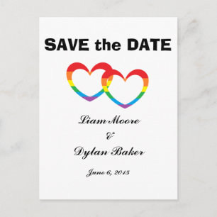 "Rainbow Double Hearts" Save the Date Briefkaarten