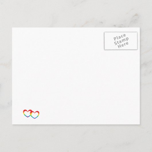"Rainbow Double Hearts" Save the Date Briefkaarten (Achterkant)