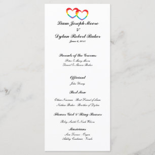 "Rainbow Double Hearts" Wedding Programme Programmakaart