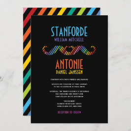 Rainbow Double Mustaches Simple Modern Gay Wedding Kaart