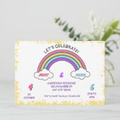 Rainbow Double verjaardagsuitnodiging Kaart (Staand voorkant)
