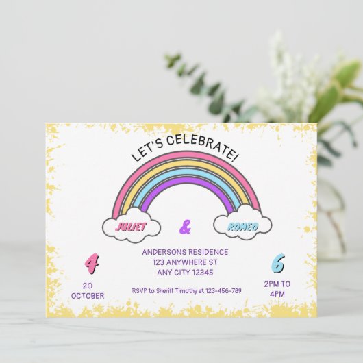 Rainbow Double verjaardagsuitnodiging Kaart (Staand voorkant)