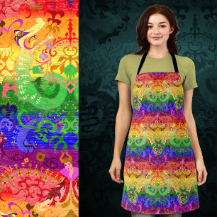 Rainbow Dragon Damask - Gay Pride Flag Colors Apro Schort