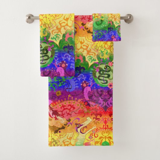 Rainbow Dragon Damask - Gay Pride Flag Colors Bad Handdoek (Insitu)