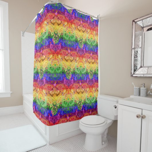 Rainbow Dragon Damask - Gay Pride Flag Colors Douchegordijn (In situ)