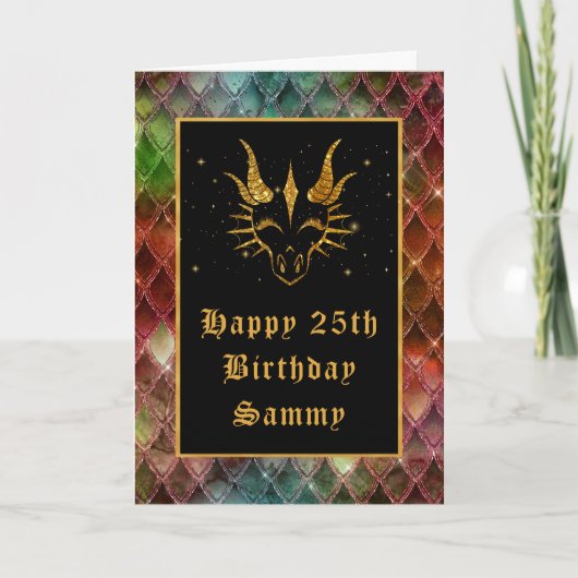 Rainbow Dragon Scales Faux Glitter Happy Birthday Kaart (Voorkant)